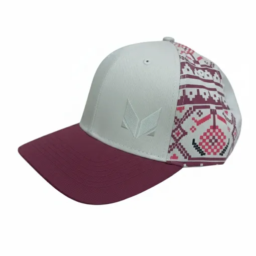 Grey & Maroon Cap with Traditional Jamdani Design